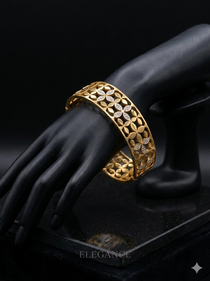 Elegant Floral Cutwork Gold Cuff Bracelet