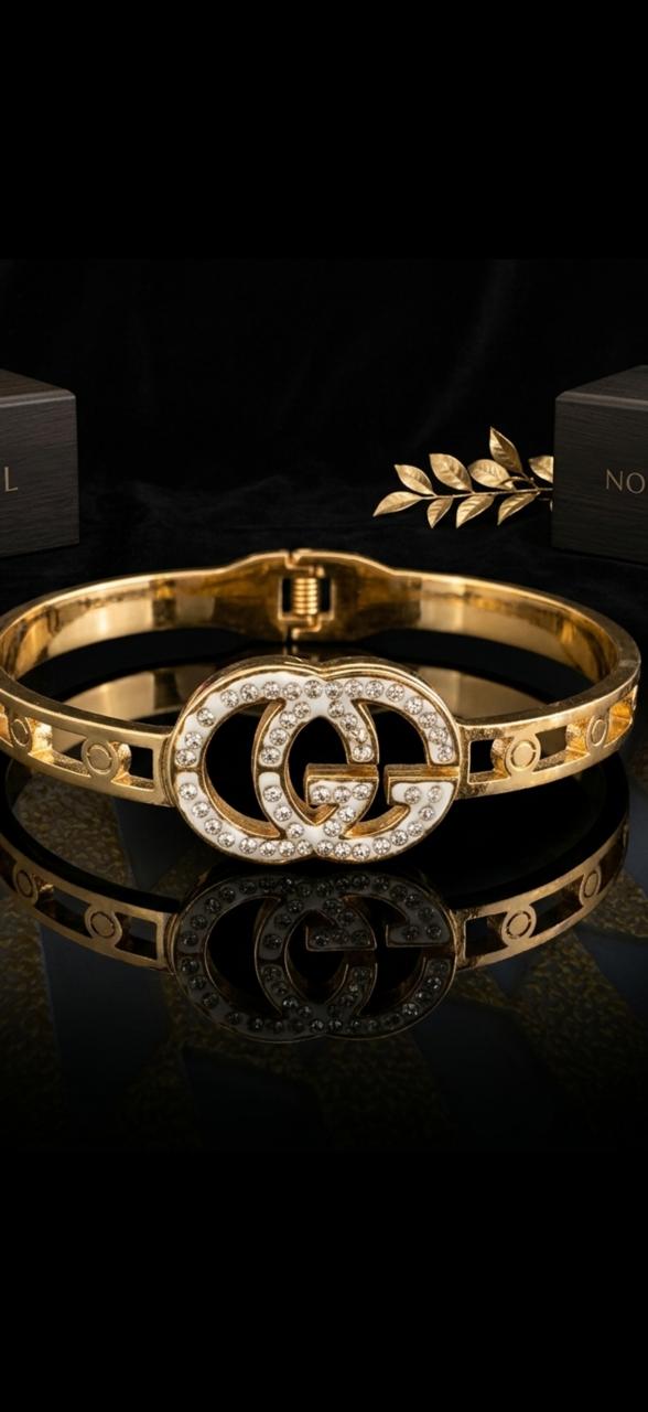 Luxury Crystal Double Emblem Gold Bangle