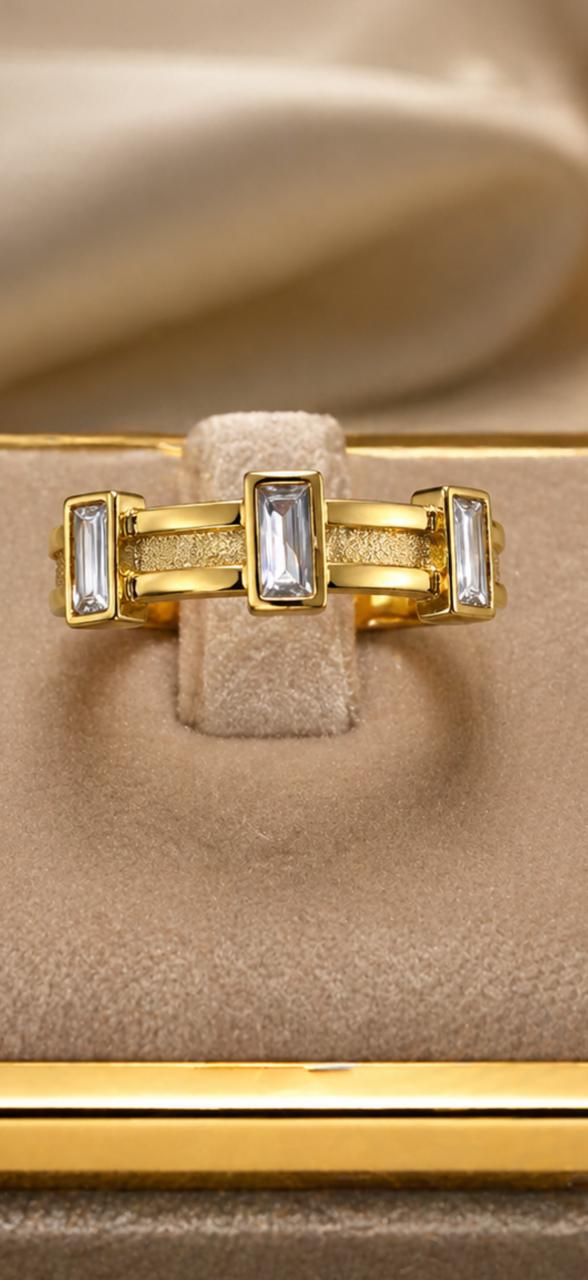 Modern Triple Baguette Gold Ring