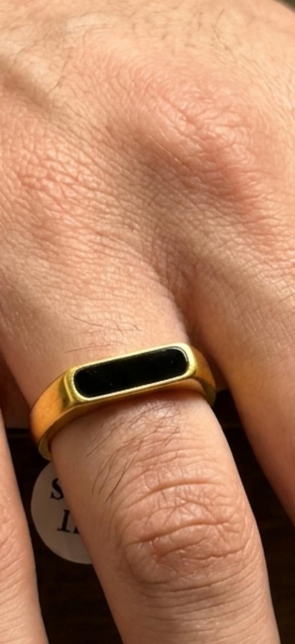 Modern Gold Ring with Black Inlay