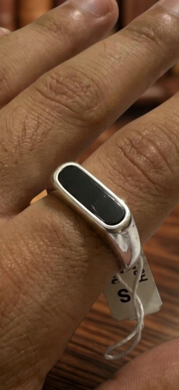 Modern Silver Ring with Black Inlay for men