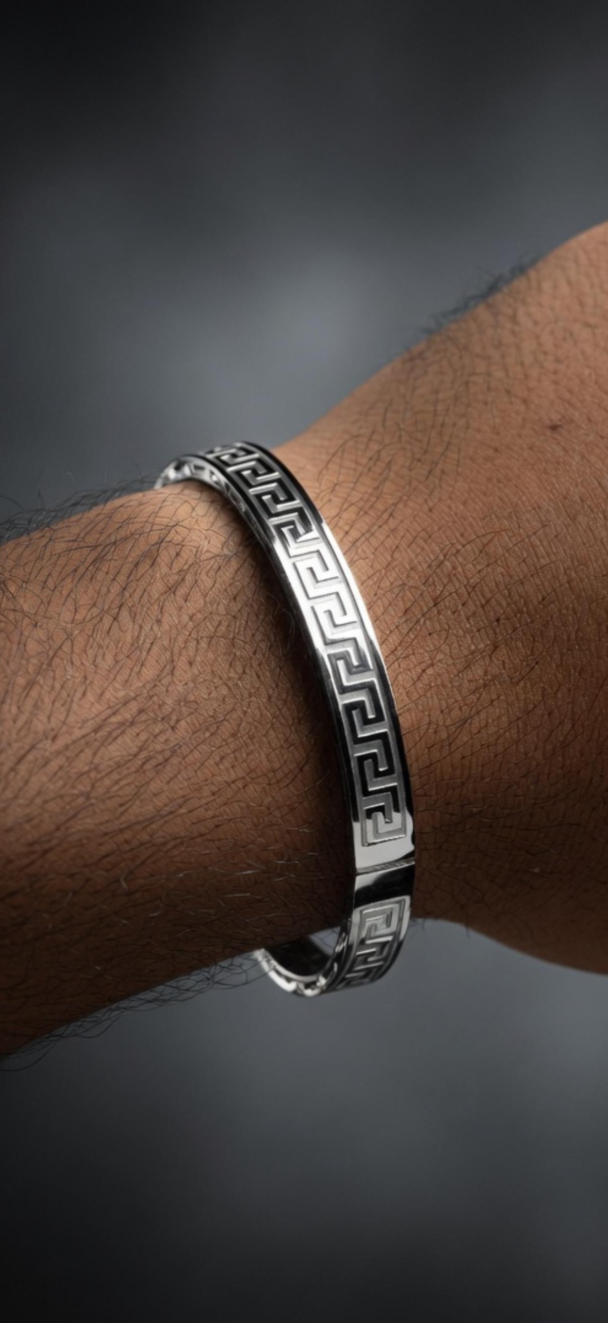 Sleek Greek Key Silver Cuff Bracelet