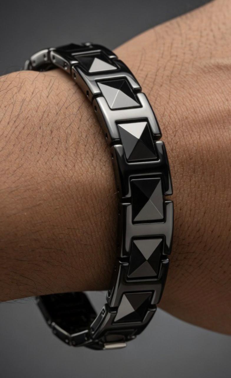 Pyramid Stud Link Bracelet (Sliver & Black)