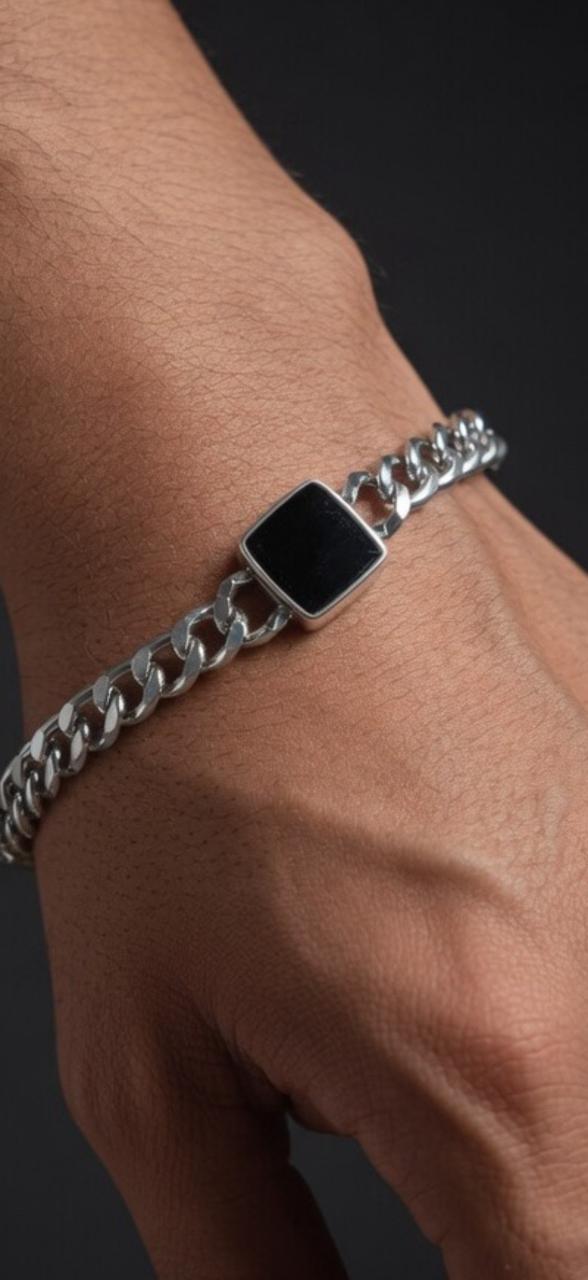 Modern Geometric Silver Link Bracelet