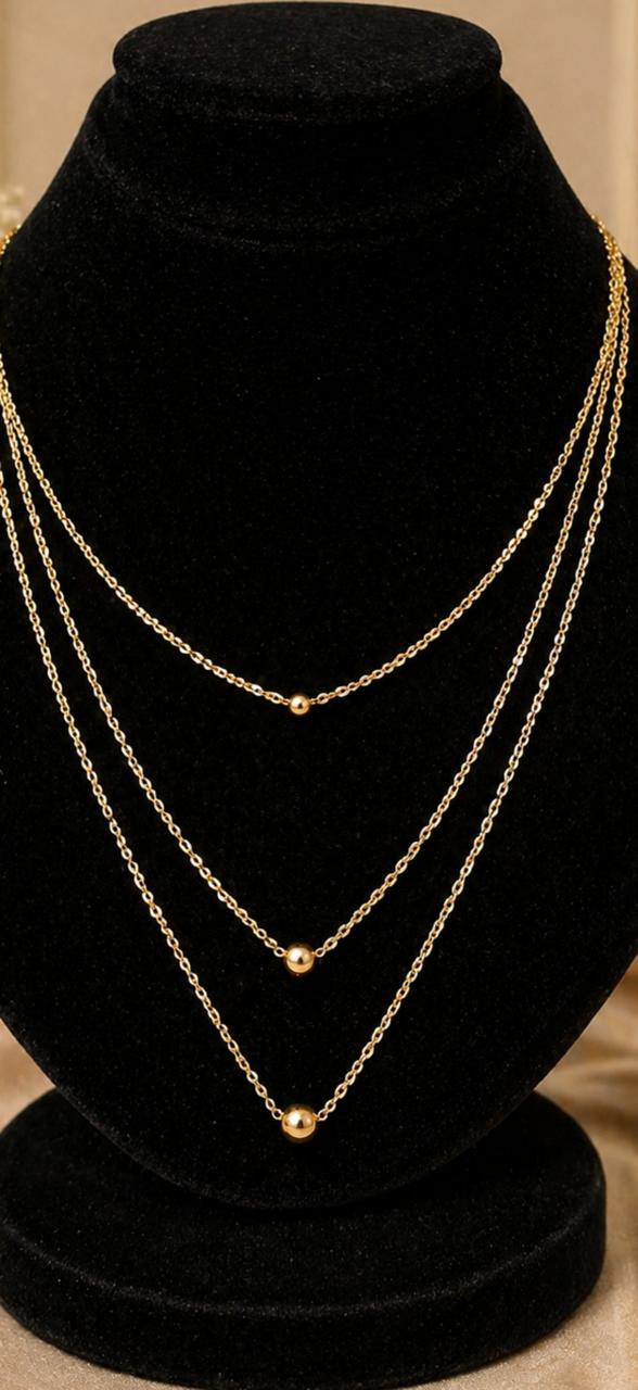 Elegant Triple Layer Gold Bead Necklace